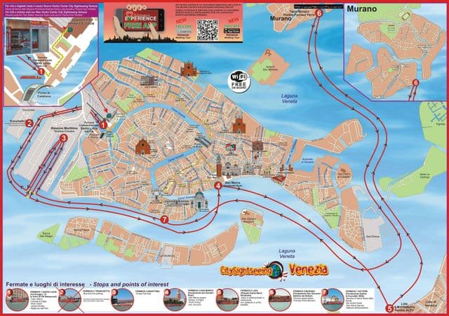 Mapa de excursões de ônibus Veneza Hop On Hop Off