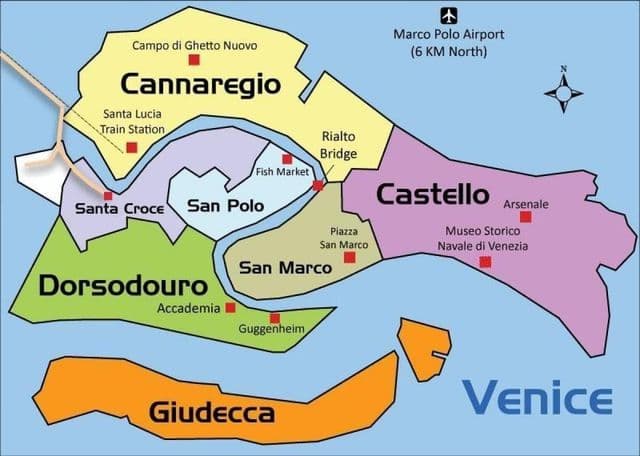 Mapa dos bairros de Veneza